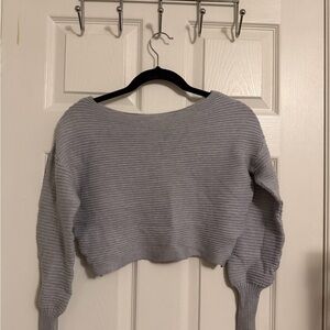 Garage Cropped Ribbed Off-the-Shoulder Sweater - Light Gray